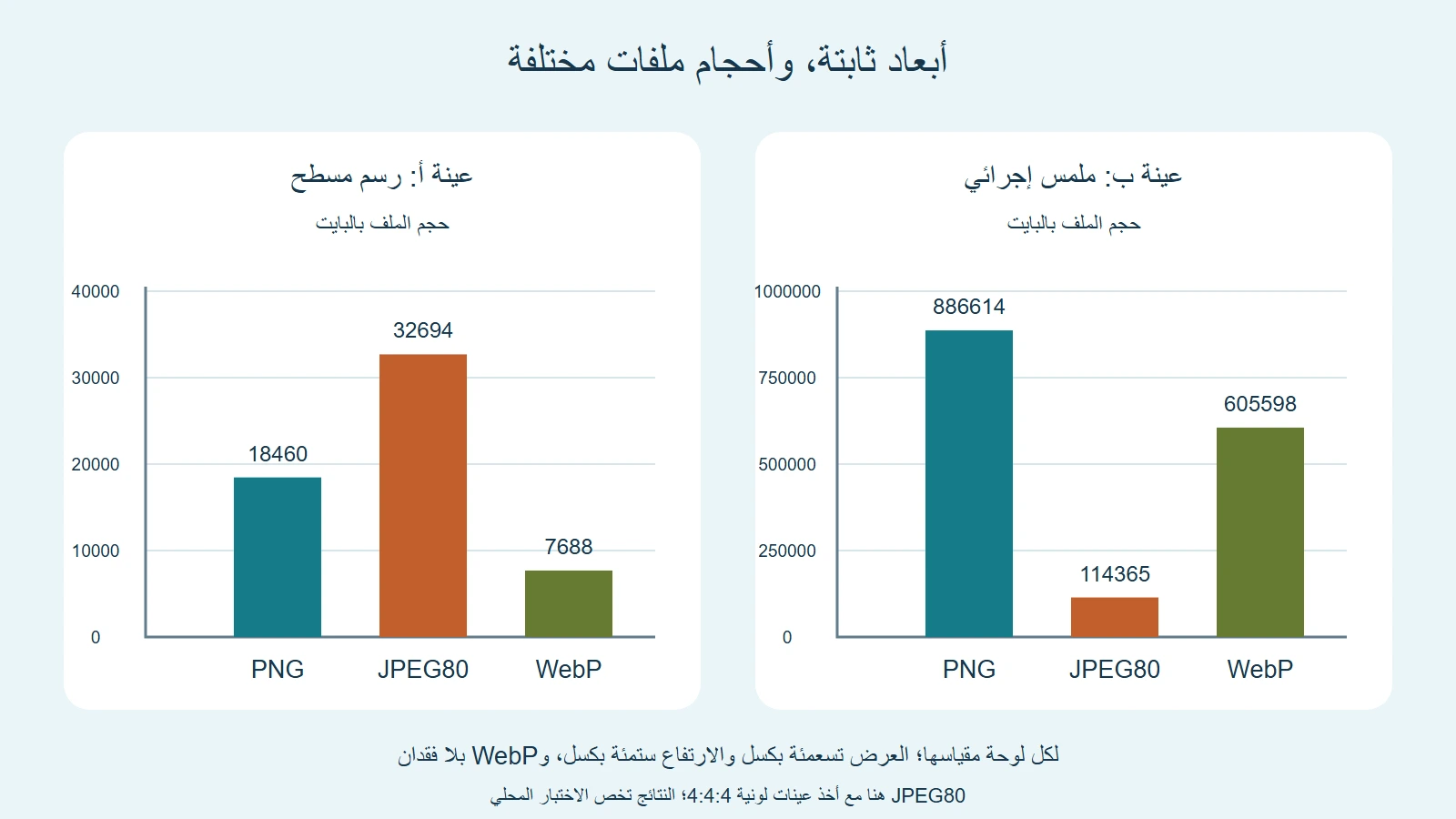 لوحتان بأحجام ملفات فعلية للرسم والملمس؛ مقياس الرسم حتى 40000 بايت ومقياس الملمس حتى مليون بايت
